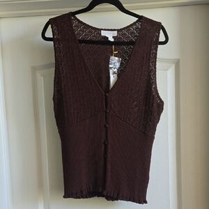 House of Harlow 1960 Boho Chocolate Brown Ribbed Crochet 2 Piece Set